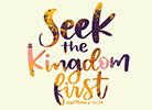 Seek the kingdom first -Matthew 6:33-34 Bible verse calligraphy. Handwritten Inspiration Quote. Biblical background. Christian poster. Modern Calligraphy. Graphics.Christian Scripture.